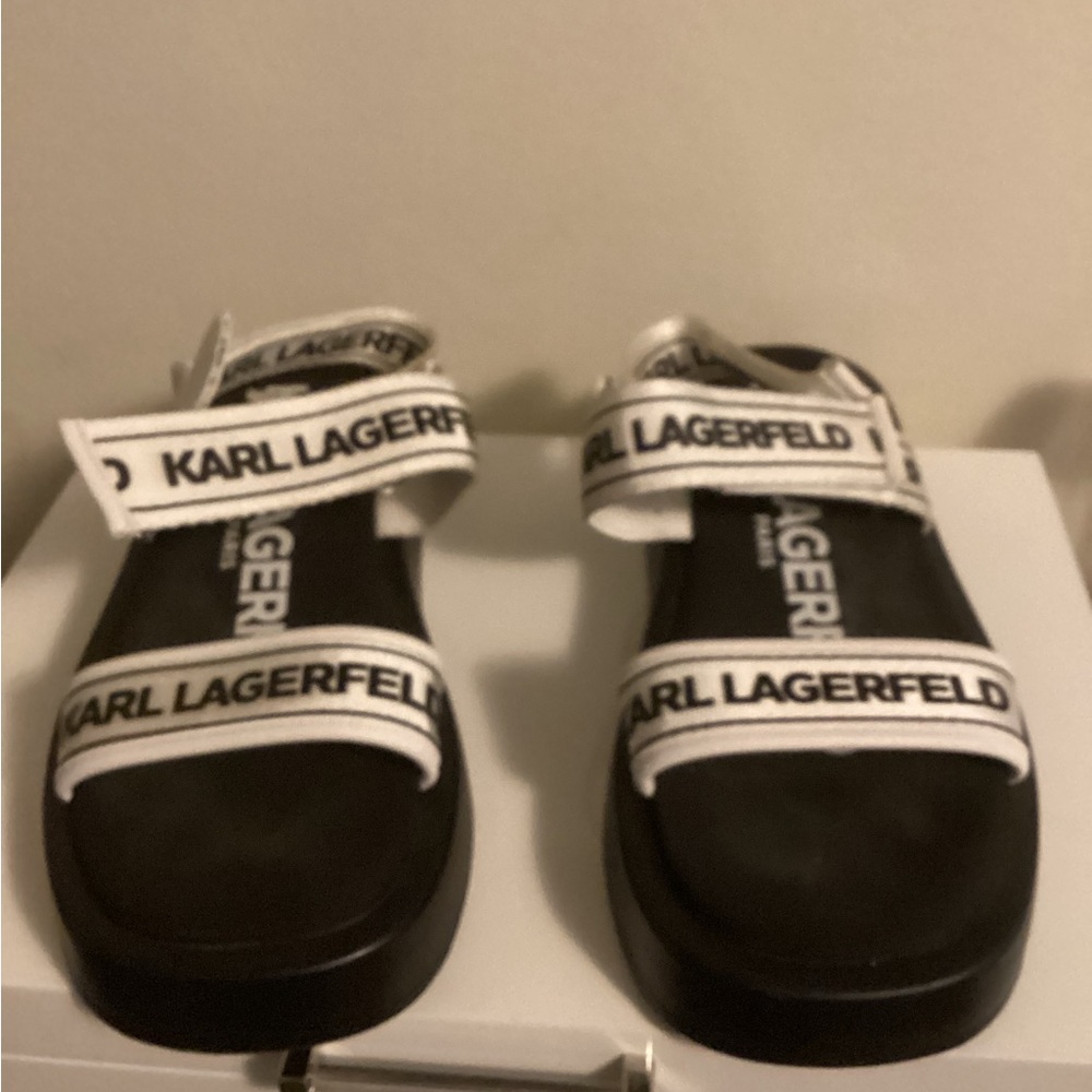 Karl Lagerfeld Kids Black Sandals with White Logo Straps